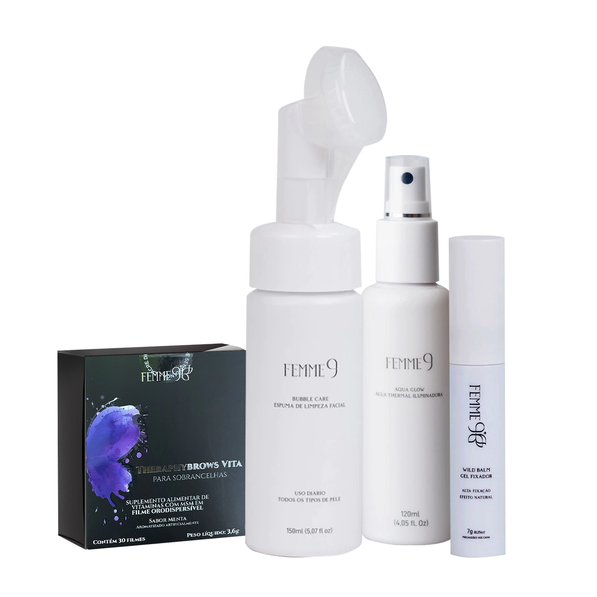 Produto Kit_Femme9_Theraphybrows_Vita_Agua_Termal_Espuma_de_Limpeza_Gel_Fixador_Evas_1