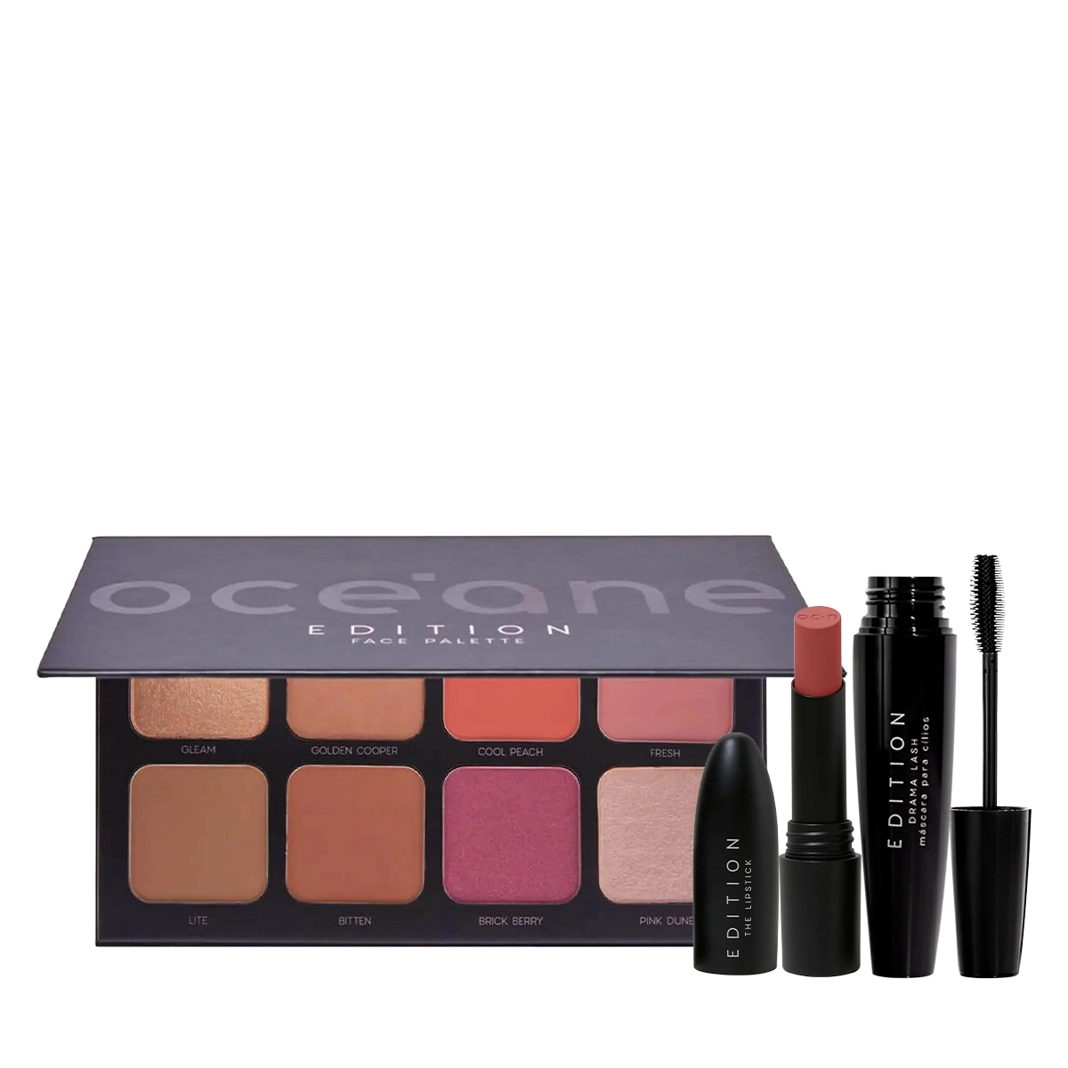 Produto Kit_Oceane_Edition_Face_Palette_Drama_Lash_Blush_Glossy_e_Batom_Nude_Pink_Evas_1