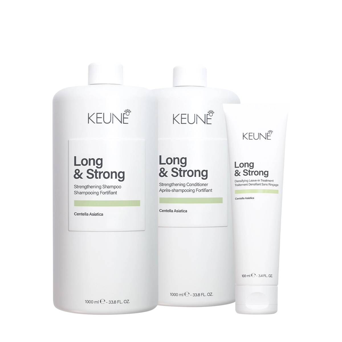 Kit Keune Long & Strong Shampoo Condicionador Leave-in Resistência E Crescimento 3 Produtos