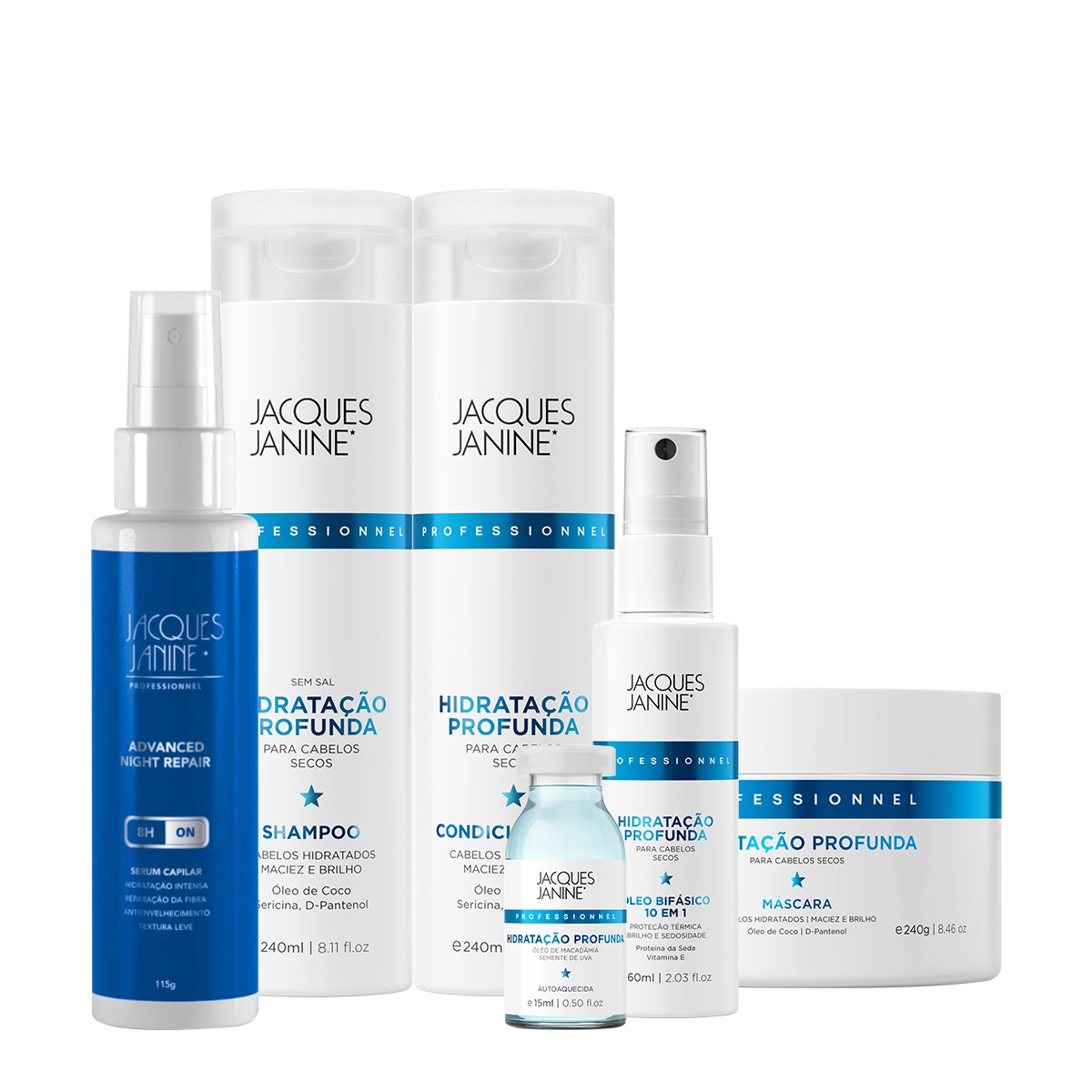 Produto Kit_Jacques_Janine_Hidratacao_Profunda_Shampoo_Condicionador_Mascara_Oleo_bifasico_Ampola_e_Night_Serum_Evas_1