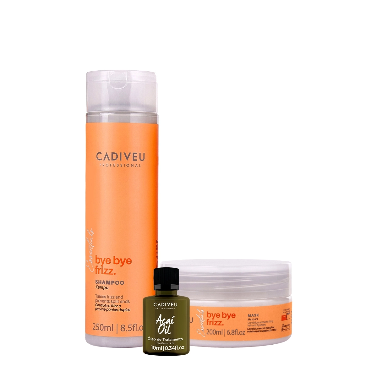 Kit Cadiveu Professional Bye Bye Frizz Shampoo Máscara E Açaí Oil (3 Produtos)