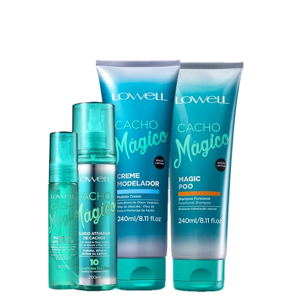 Lowell Cacho Magico Shampoo 240ml Creme Modelador 240ml Oleo 60ml E Fluido 100ml