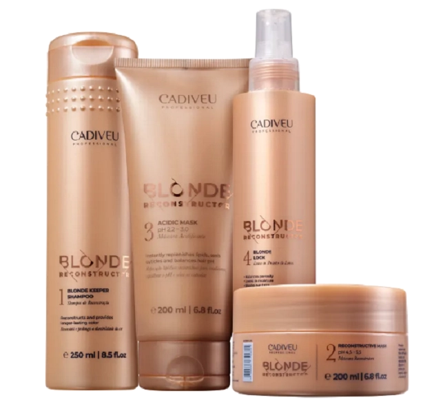 Cadiveu Blonde Reconstructor Shampoo 250ml+Mascara Reconstrução+Acidificante+Leave-in 200ml