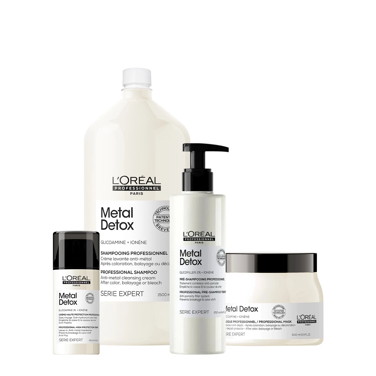 Kit L'Oréal Professionnel Metal Detox Pré Shampoo Máscara Shampoo E Leave-in (4 Produtos)