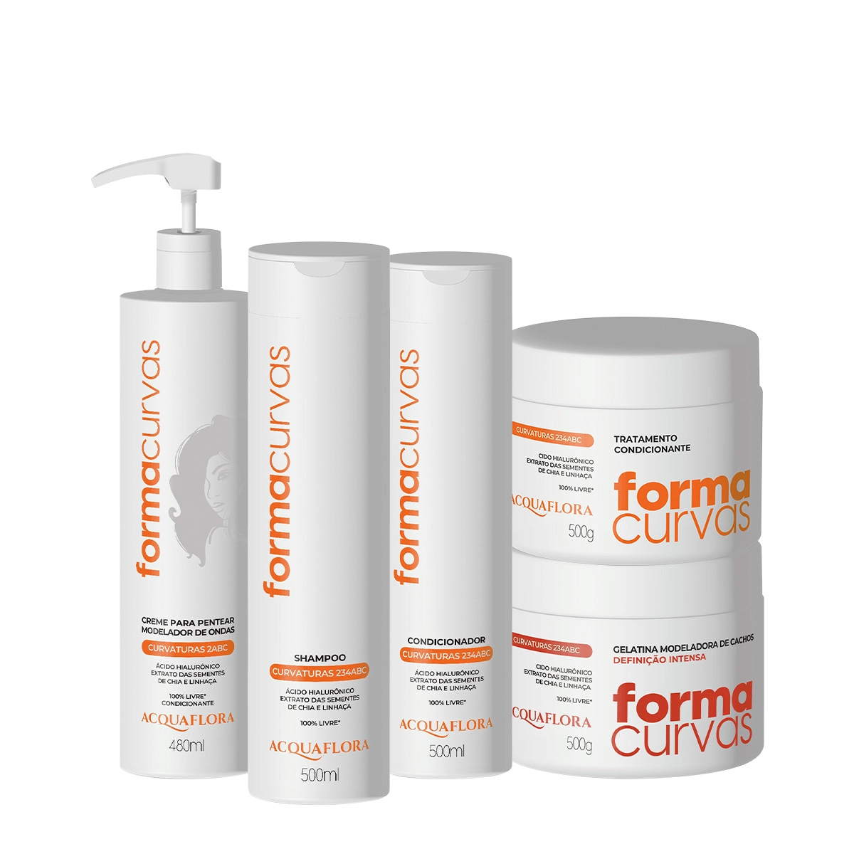 Kit Acquaflora Forma Curvas Shampoo Condicionador Tratamento Condicionante Creme De Pentear Ondas E Gelatina Intensa (5