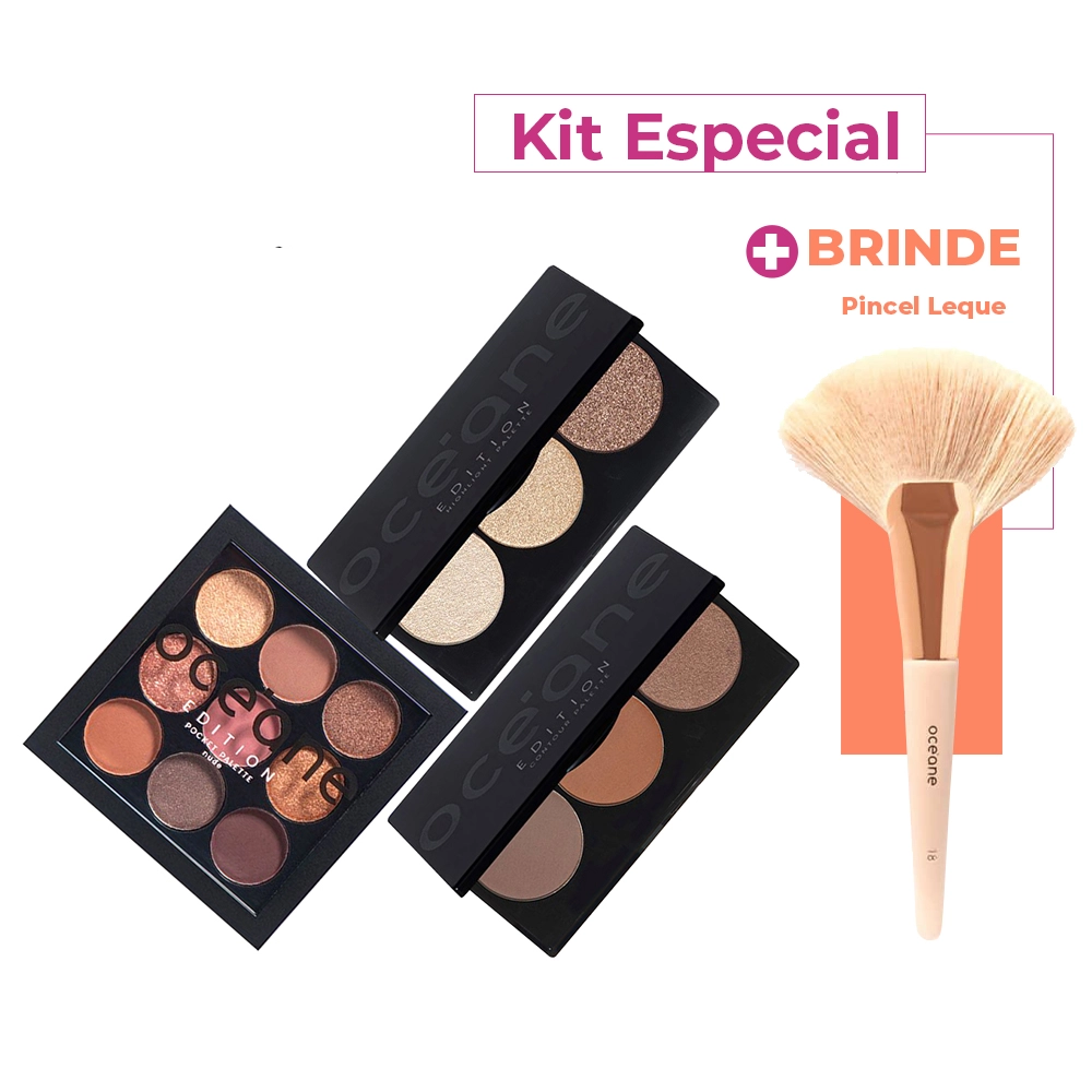 Produto Kit_Oceane_Edition_Paleta_Hightlight_Contour_Sombra_Pocket_Nude_e_Pincel_Leque_Evas_1
