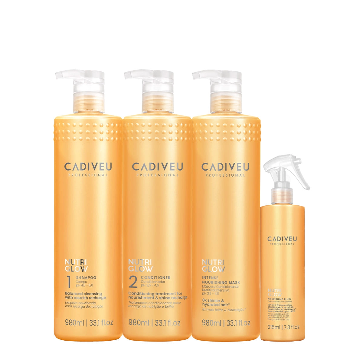 Kit Cadiveu Professional Nutri Glow Shampoo Condicionador Máscara Litro E Leave-in (4 Produtos)