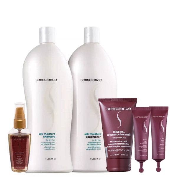 Senscience Silk Moisture Duo 1L Renewal Mask 150ml CPR Tratamento Reconstrutor 2x25 E True Hue Oleo 55ml