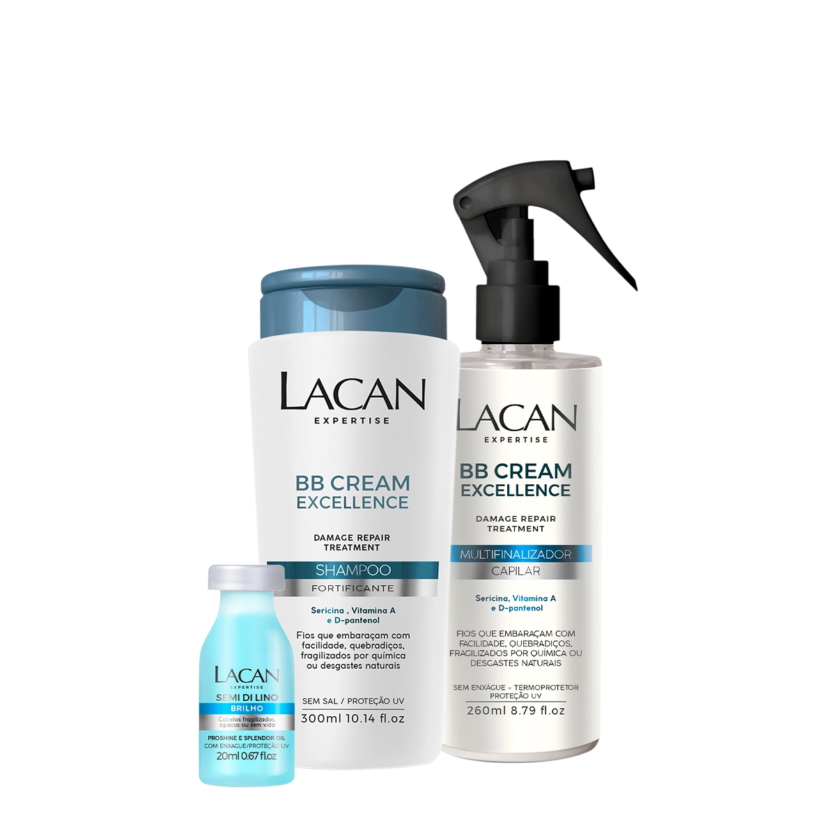 Produto Kit_Lacan_BB_Cream_Excellence_Shampoo_Ampola_e_Multifinalizador_Leave-in_3_produtos_Evas_1