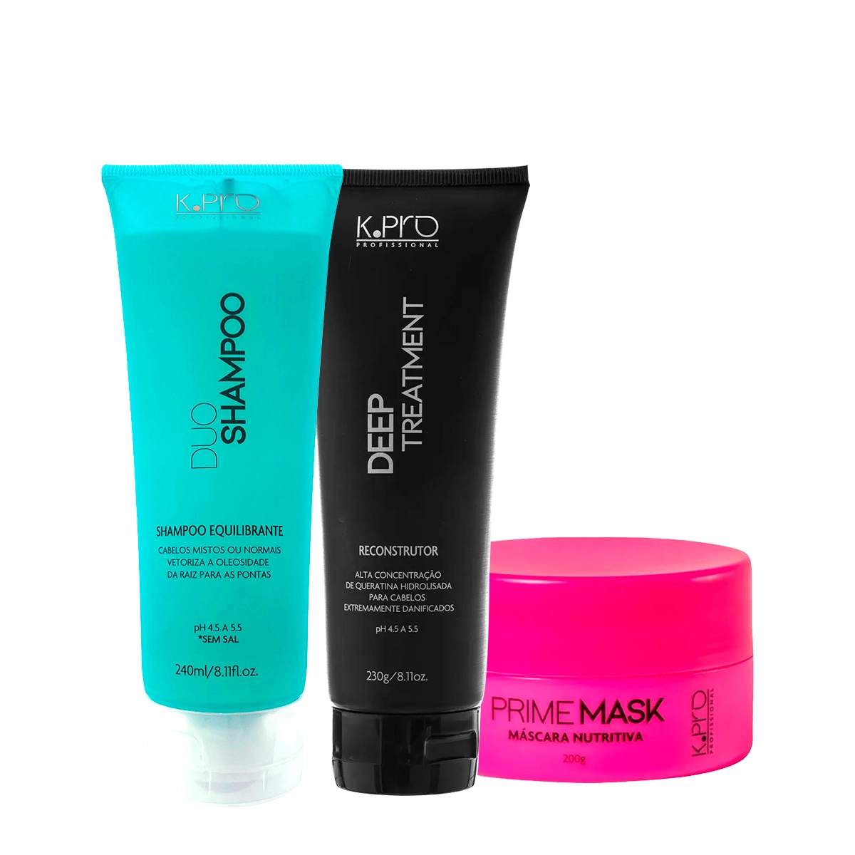Kit K.Pro Profissional Deep Reconstrutor E Prime Mask Shampoo 240ml Máscara 200g Tratamento 230g