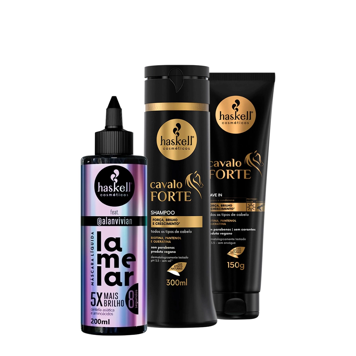 Kit Haskell Cavalo Forte Shampoo Leave-in E Lamelar Máscara Líquida (3 Produtos)