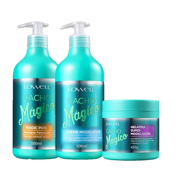 Lowell Cacho Magico Shampoo 500g Creme Modelador 500g Gelatina 450g