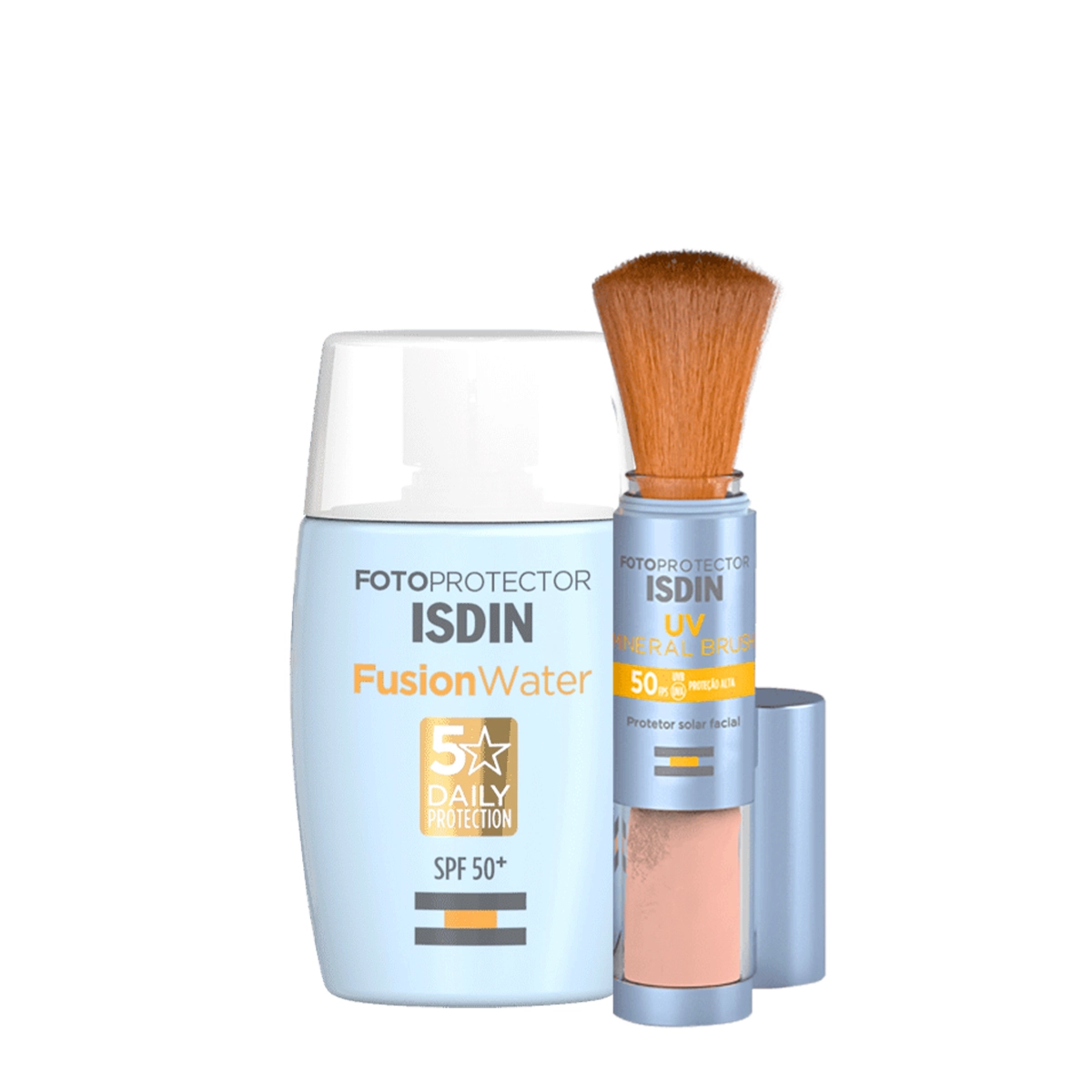 Produto Kit_ISDIN_Brush_Mineral_Fotoprotector_Fusion_Water_Protetor_Solar_Evas_1