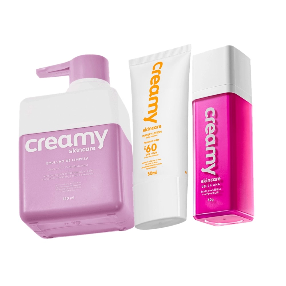 Produto Kit_Creamy_Skincare_Emulsao_de_Limpeza_Protetor_Solar_FPS_60_Mandelico_Evas_1