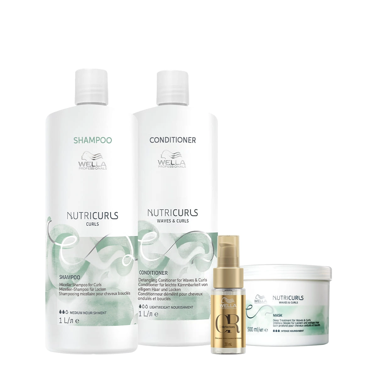 Wella Professionals Nutricurls - Shampoo 1L +Condicionador 1L +Máscara Capilar 500ml+Oil Reflections 30ml