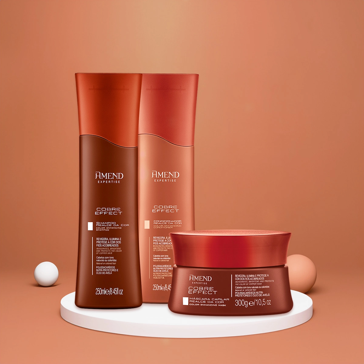 Produto Kit_Amend_Realce_da_Cor_Cobre_Effect_Cabelos_Iluminados_Shampoo_Condicionador_Mascara_Fluido_Antiumidade_Evas_2