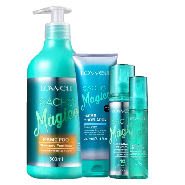 Lowell Cacho Magico Shampoo 500ml Creme Modelador 240ml Fluido 200ml E Oleo 60ml