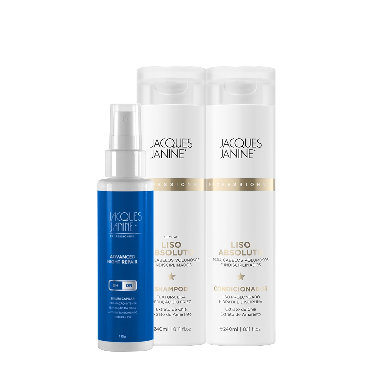 Produto Kit_Jacques_Janine_Professionnel_Liso_Absoluto_Shampoo_Condicionador_e_Night_Serum_Evas_1