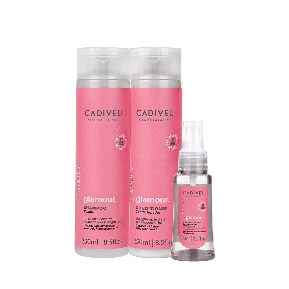 Kit Cadiveu Profissional Essentials Glamour Shampoo Condicionador E Sérum (3 Produtos)