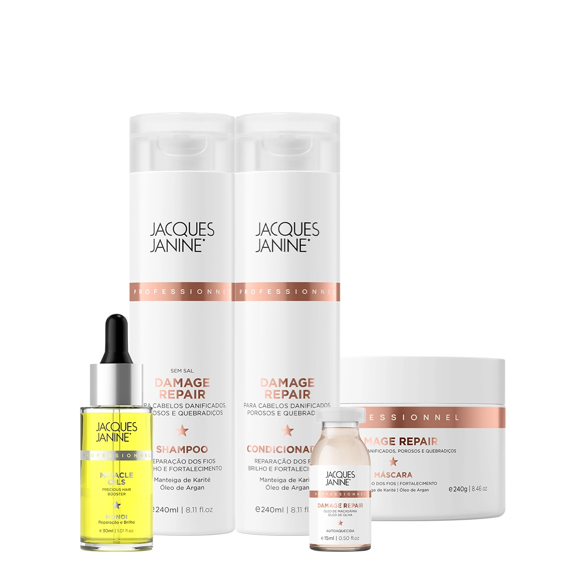 Produto Kit_Jacques_Janine_Damage_Repair_Shampoo_Condicionador_Mascara_Ampola_e_Miracle_Oils_Monoi_Evas_1