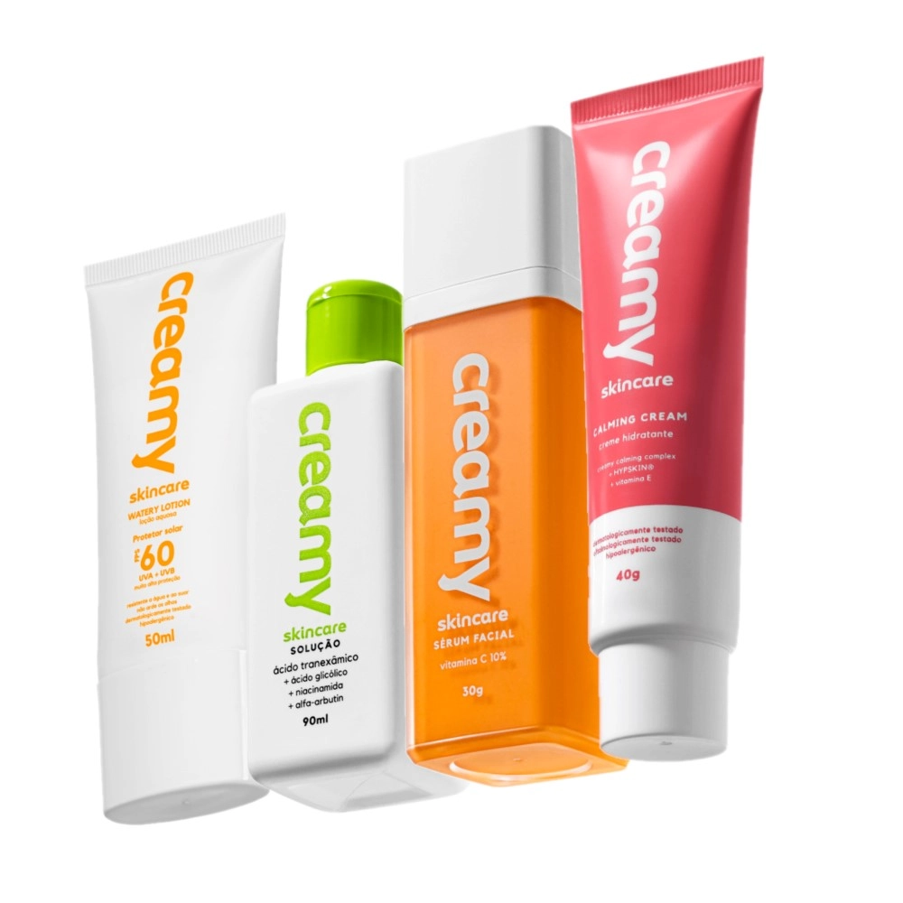 Kit Creamy Skincare Vitamina C Tranexâmico Hidratante Calming Cream Protetor Facial FPS60 (4 Produtos)
