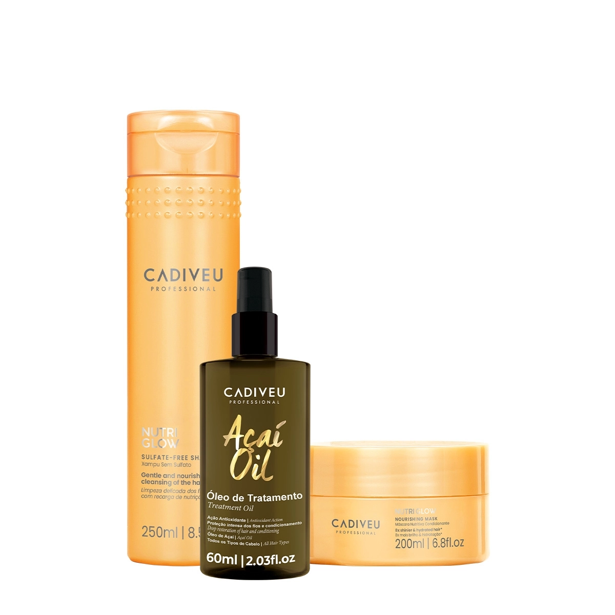 Kit Cadiveu Professional Nutri Glow Shampoo Máscara E Açaí Oil 60 (3 Produtos)
