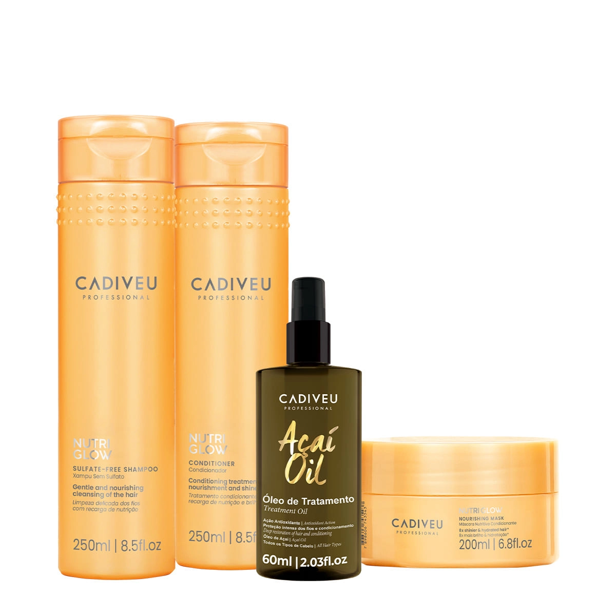 Kit Cadiveu Professional Nutri Glow Shampoo Condicionador Máscara P E Açaà Oil 60 (4 Produtos)