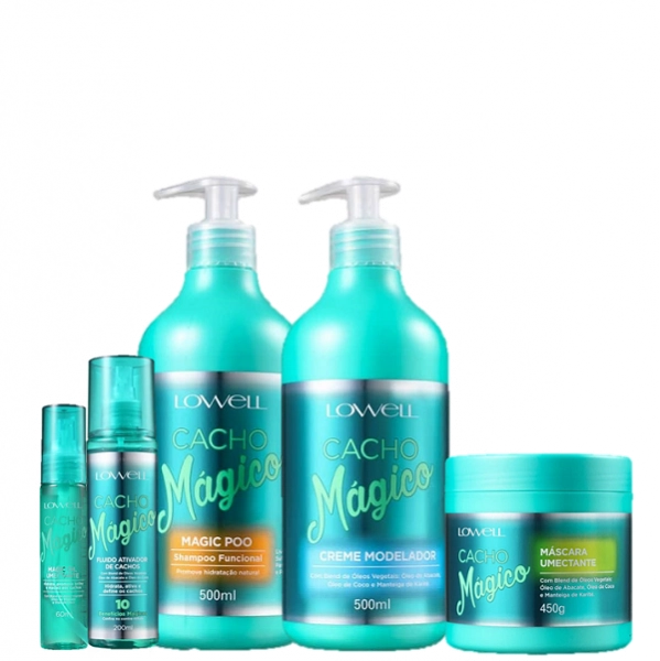 Lowell Cacho Magico Shampoo 500g Creme 500g Mascara 450g Oleo 60ml E Fluido 200ml