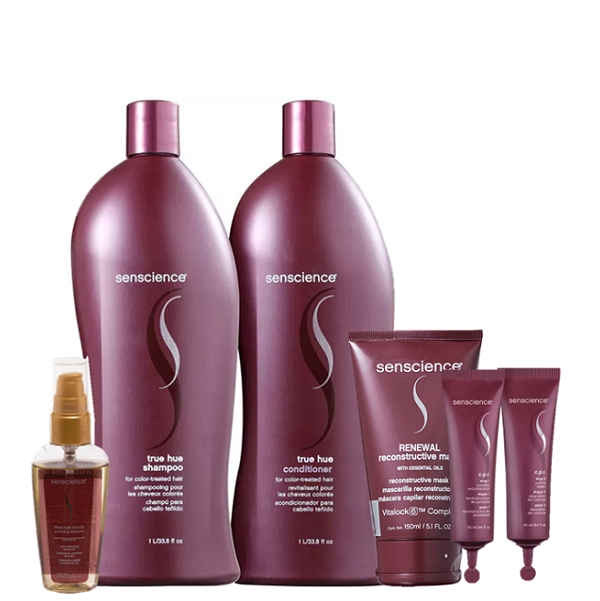 Produto Kit_Senscience_True_Hue_Duo_1L_Renewal_Mask_150ml_CPR_Tratamento_Reconstrutor_2x25ml_True_Hue_Color_55ml_Evas_1