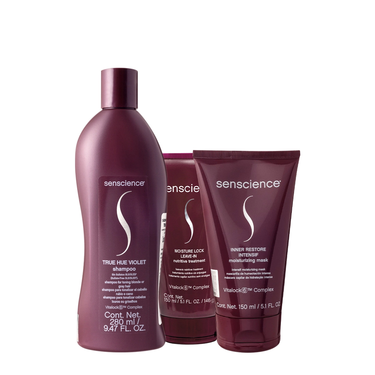 Kit Senscience True Hue Violet Shampoo 280ml Máscara 150ml e Leave-in 150ml