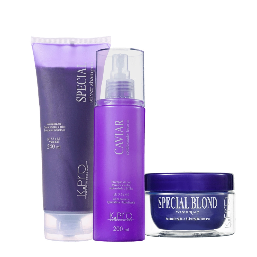 Kit K.Pro Profissional Special Silver Shampoo Máscara Blond E Spray Leave-in (3 Produtos)