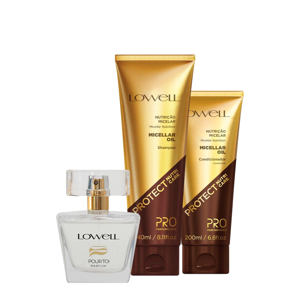Produto Kit_Lowell_Pro_Protect_Nutri_Care_Shampoo_Condicionador_Pour_Toi_Parfum_Cabelo_e_Corpo_Evas_1