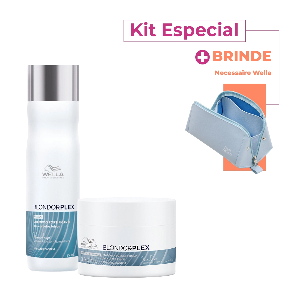 Kit Wella Professionals BlondorPlex Shampoo Máscara Necessaire (3 Produtos)