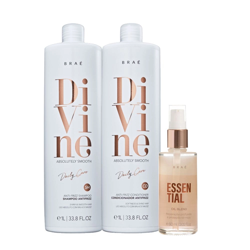 Kit Braé Divine Shampoo Condicionador Litro E Essential Oil Blend (3 Produtos)