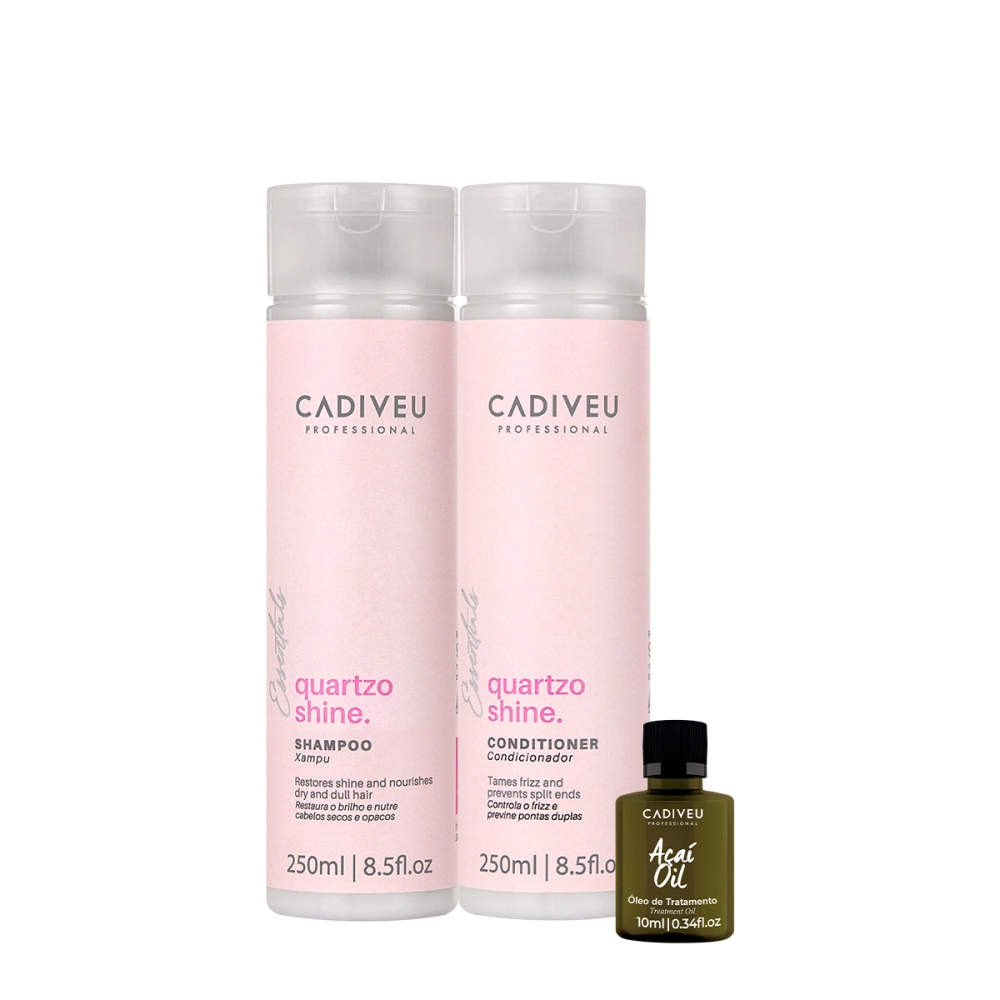 Kit Cadiveu Essentials Quartzo Shine Shampoo Condicionador E Açaó Oil (3 Produtos)