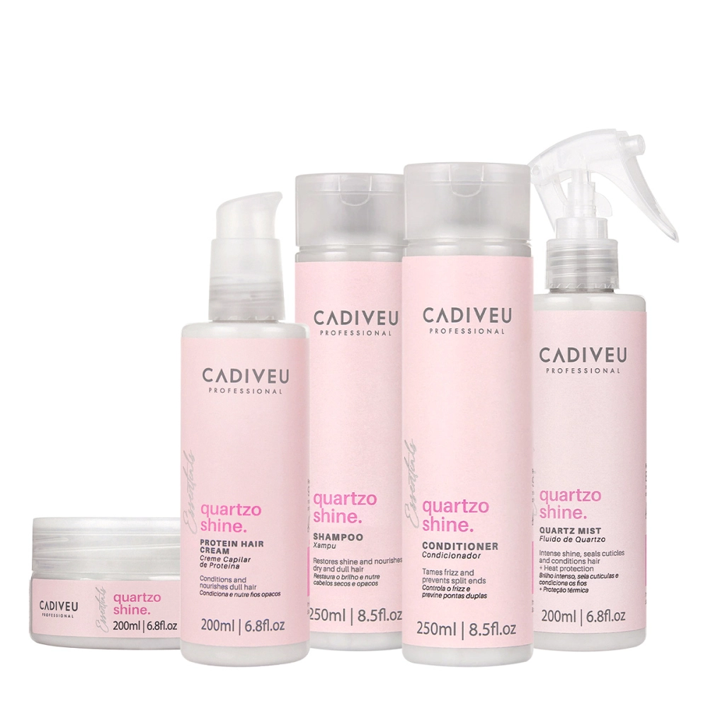 Kit Cadiveu Essentials Quartzo Shine Shampoo Condicionador Fluído Máscara E Protein Hair Cream (5 Produtos)