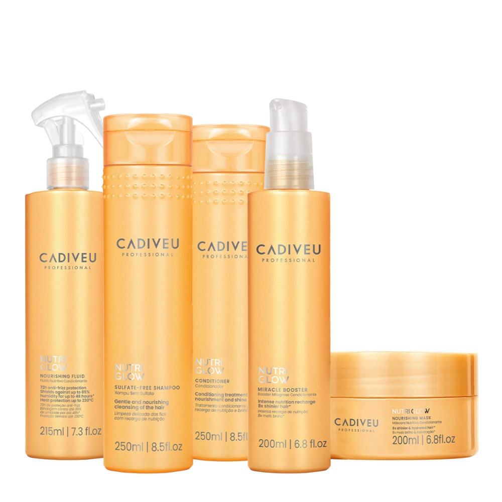 Kit Cadiveu Nutri Glow Shampoo Condicionador Fluído Booster E Máscara (5 Produtos)