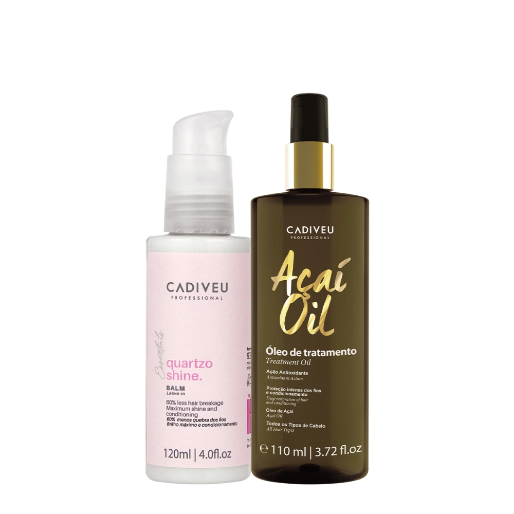 Kit Cadiveu Professional Essentials Hair Quartzo Shine Balm Leave-in E Açaí Oil 110 (2 Produtos)