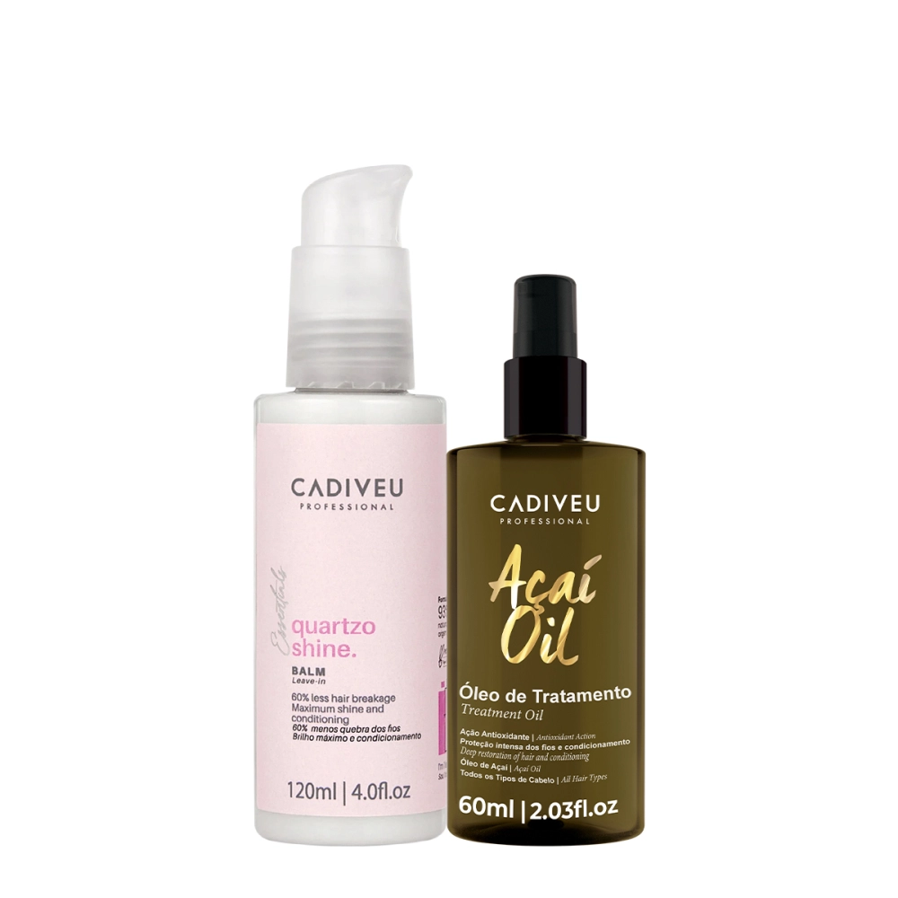 Kit Cadiveu Professional Essentials Hair Quartzo Shine Balm Leave-in E Açaí Oil 60 (2 Produtos)