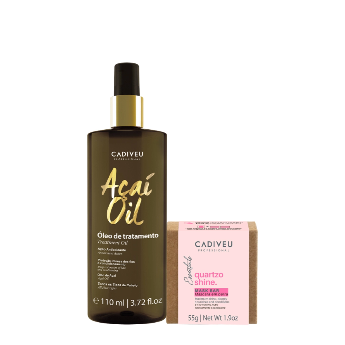 Kit Cadiveu Professional Essentials Quartzo Shine Máscara De Tratamento Em Barra E Açaí Oil 110 (2 Produtos)