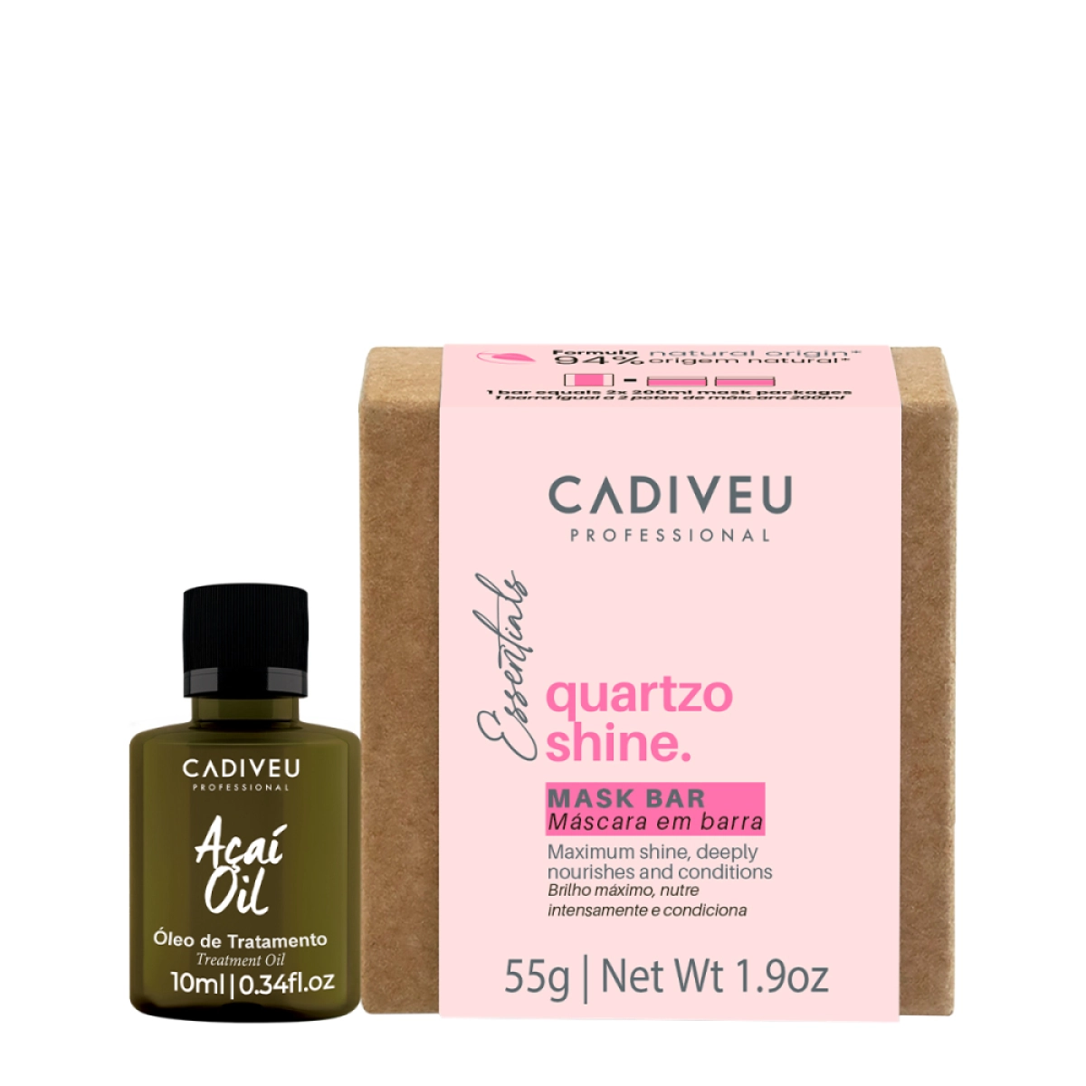 Kit Cadiveu Professional Essentials Quartzo Shine Máscara De Tratamento Em Barra E Açaí Oil (2 Produtos)
