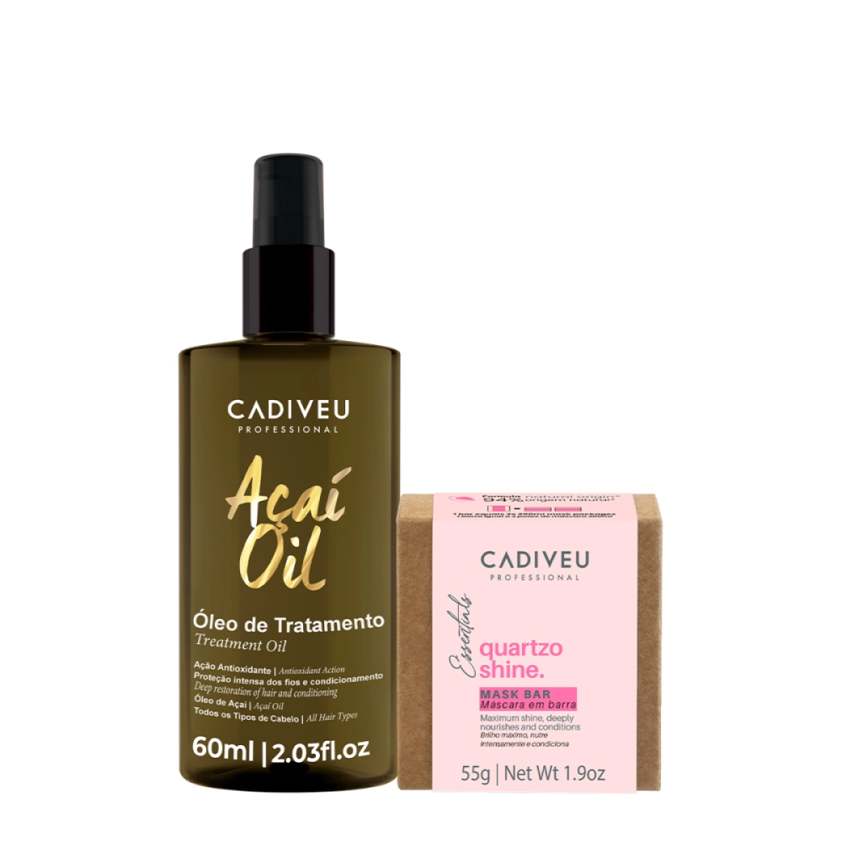 Kit Cadiveu Professional Essentials Quartzo Shine Máscara De Tratamento Em Barra E Açaí Oil 60 (2 Produtos)