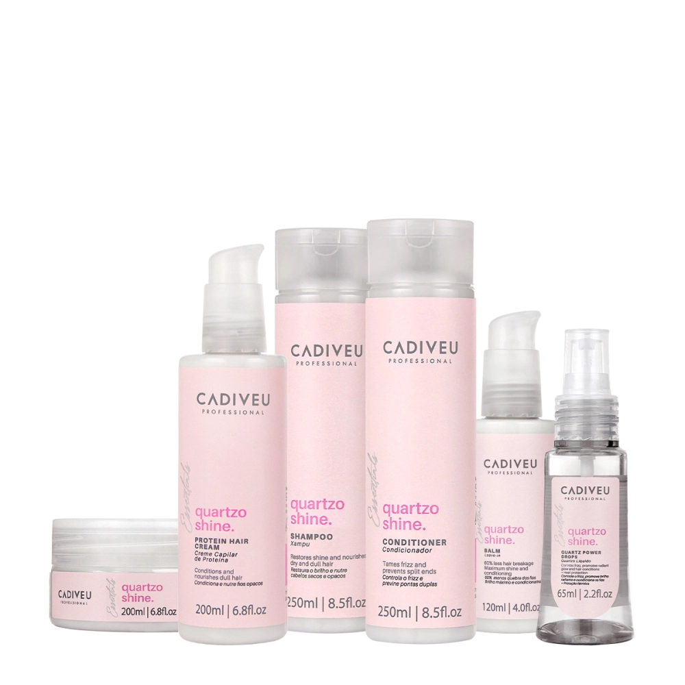 Kit Cadiveu Professional Essentials Quartzo Shine Shampoo Condicionador Máscara Pré- Shampoo Leave-in E Óleo (6 Produtos