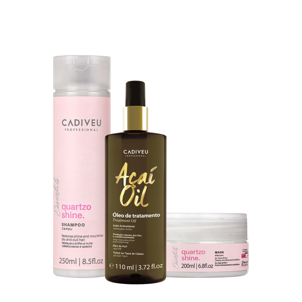 Kit Cadiveu Professional Essentials Quartzo Shine Shampoo Máscara E Açaí Oil 110 (3 Produtos)
