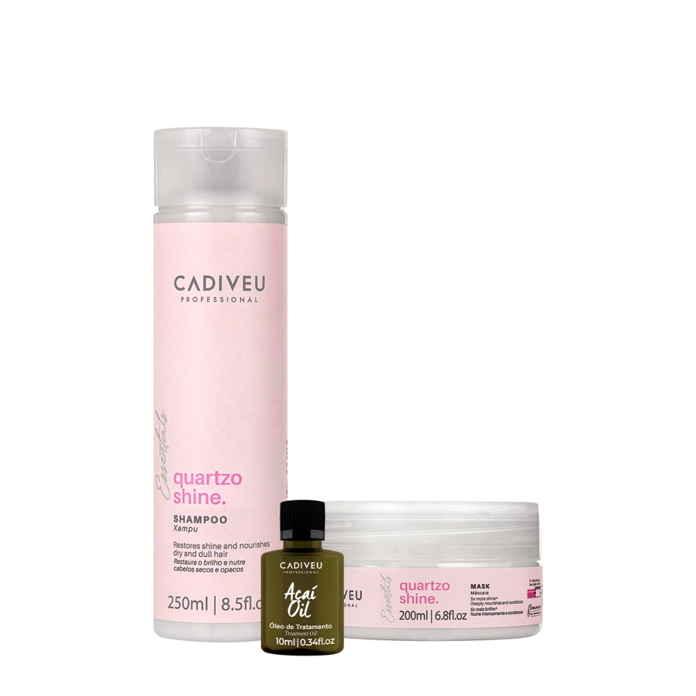 Kit Cadiveu Professional Essentials Quartzo Shine Shampoo Máscara E Açaí Oil (3 Produtos)