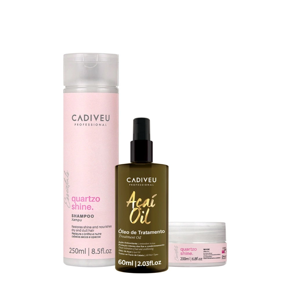 Kit Cadiveu Professional Essentials Quartzo Shine Shampoo Máscara E Açaí Oil 60 (3 Produtos)