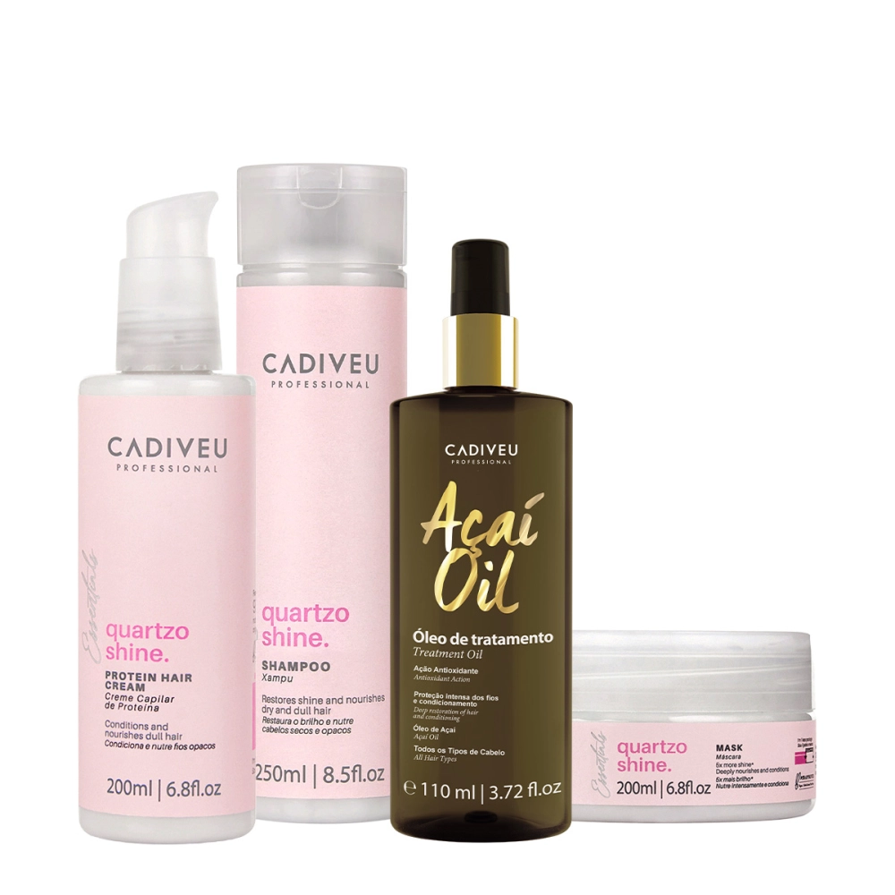 Kit Cadiveu Professional Essentials Quartzo Shine Shampoo Máscara Pré-Shampoo E Açaí Oil 110 (4 Produtos)