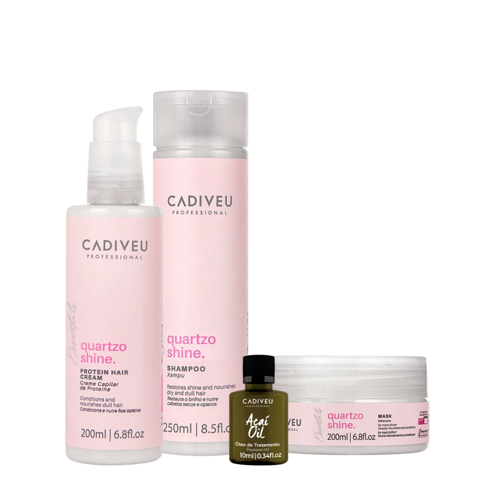 Kit Cadiveu Professional Essentials Quartzo Shine Shampoo Máscara Pré-Shampoo E Açaí Oil (4 Produtos)