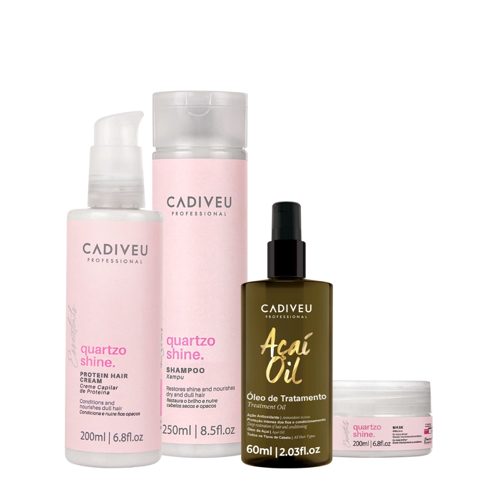 Kit Cadiveu Professional Essentials Quartzo Shine Shampoo Máscara Pré-Shampoo E Açaí Oil 60 (4 Produtos)