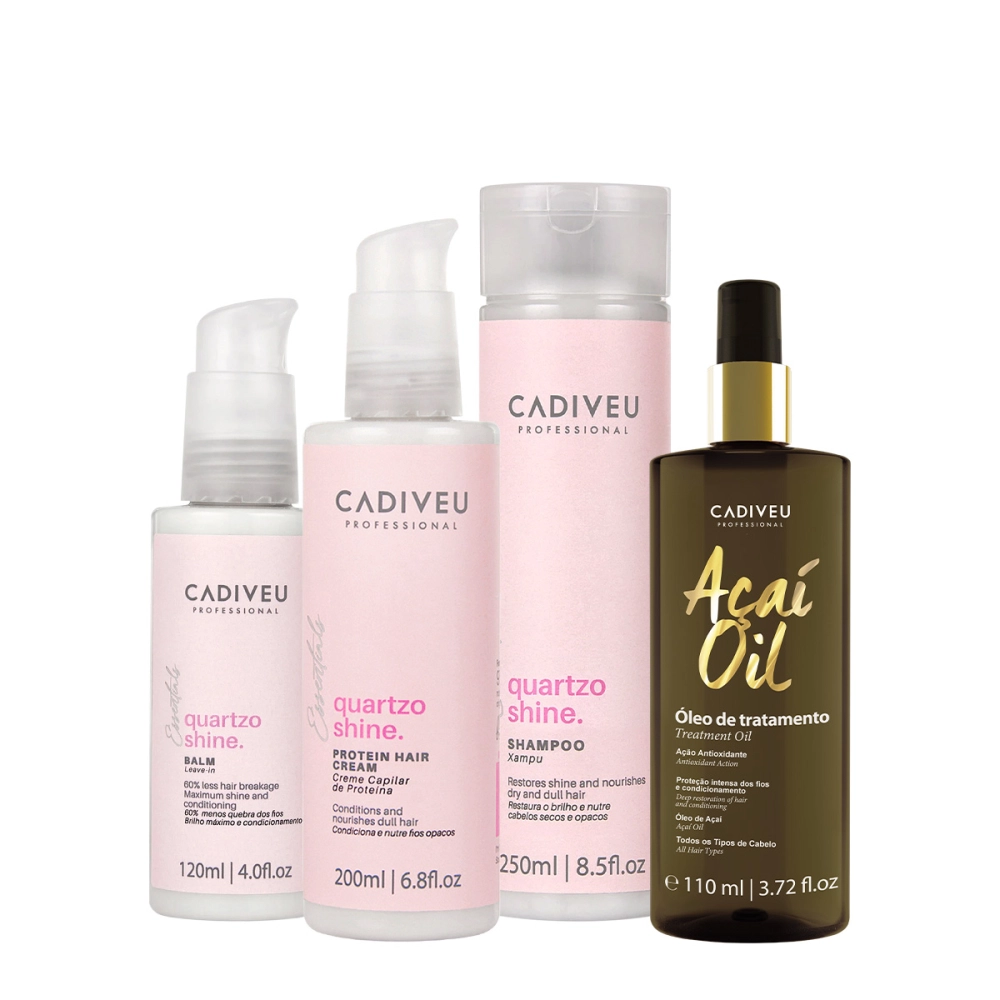 Kit Cadiveu Professional Essentials Quartzo Shine Shampoo Pré-Shampoo Leave-in E Açaí Oil 110 (4 Produtos)